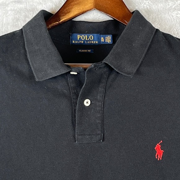 Polo Ralph Lauren Mens XL Black Classic Fit Polo Shirt Red Pony Logo Preppy Y2K - Picture 2 of 15